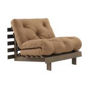Canapé-lit en pin carob brown et tissu mocca 90 x 200 cm Roots - Karup Design