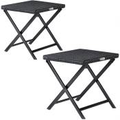 Casaria - Tabouret pliant en polyrotin noir 44x40x44cm table pliable polyvalente repose-pieds balcon camping table d'appoint 2x Noir