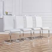 Chaise cantilever, structure en métal chromé, charge jusqu'à 120 kg, rembourrage souple avec revêtement en simili cuir, blanc. (set, 4 pièces)