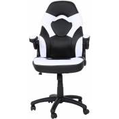 Chaise de bureau HHG-585, chaise pivotante Gaming, accoudoirs réglables, similicuir noir-blanc - white