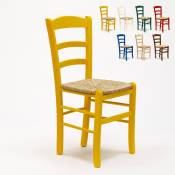 Chaise de cuisine salle à manger bar et restaurant en bois et assise en paille Paesana Couleur: Jaune