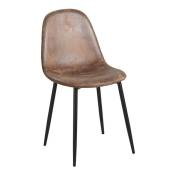 Chaise simili cuir brun clair vintage et pieds acier