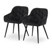 Clipop - Lot de 2 chaises de salle à manger rembourrées en velours avec assise rembourrée et pieds en métal pour salon, Noir