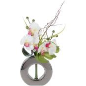 Composition florale d'Orchidées artificielles Vase Argent en Céramique h 45 cm Atmosphera Rose