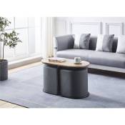 Ensemble table basse couleur bois avec 2 poufs en tissu gris foncé judith - gris foncé