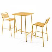 Ensemble table de bar et 2 chaises hautes en métal jaune - Palavas - Jaune
