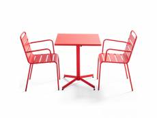 Ensemble table de jardin carrée et 2 fauteuils métal rouge - palavas