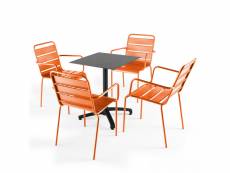 Ensemble table de jardin stratifié ardoise gris et 4 fauteuils orange