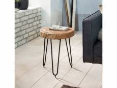 Finebuy table d'appoint bois massif métal acacia 35 x 46 x 35 cm table basse salon | bout de canapé est - table de téléphone - table en bois rond
