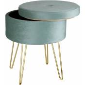 Helloshop26 - Tabouret siège pouf avec coffre de rangement table basse aspect velours turquoise
