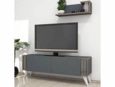 Homemania meuble tv nicol - avec portes, étagères - pour salon - noyer, anthracite en bois, 120 x 31 x 42 cm 432269