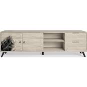 Homifab - Meuble tv 2 portes 2 tiroirs effet bois et motif feuille 180 cm - Newark - Brown