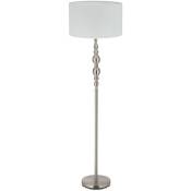 Lampe droite, de salon E27, câble, abat-jour en tissu d 40 cm, lampadaire vintage 43 cm de haut, blanc, doré - Relaxdays