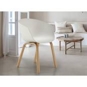 Les Tendances - Chaise avec accoudoir blanche et pieds métal effet bois naturel Norky