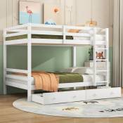 Lit superposé enfant 140x200 cm,lit superposé avec tiroirs cadre en pin massif,robuste et durable lit d'enfant,design à la mode Lit familial pour