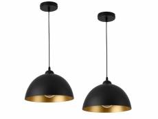 Lot de 2 lampes à suspension éclairage intérieur hauteur réglable métal diamètre 30 cm noir doré helloshop26 03_0005761