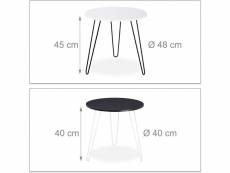 Lot de 2 tables basses d'appoint rondes fer et mdf blanc et noir helloshop26 13_0001321
