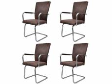 Lot de 4 chaises de salle à manger cuisine cantilever design vintage tissu cuir marron cds021413