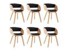 Lot de 6 chaises de salle à manger cuisine design intemporel bois courbé et synthétique noir cds022665