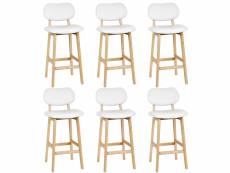 Lot de 6 tabourets de bar, chaises de bar hombuy blanc avec 4 pieds en hêtre