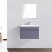 Meuble salle de bain avec vasque/lavabo apollo 60 laque gris 1 tiroir avec miroir simple spot led , monté
