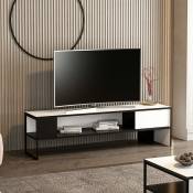 Meuble tv Faaborg à porte 42 x 150 x 35 cm blanc / noir [en.casa] gris
