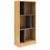 Mobilier Deco - edwin - Bibliothèque design en bois noir et chêne 6 niches - Bois