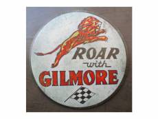 "plaque decorative roar with gilmore oil company lion 30cm tole ronde"