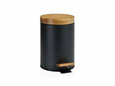 Poubelle de salle de bain en métal noir couvercle bambou - 3l