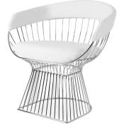Privatefloor - Chaise de salle à manger avec accoudoirs - Simili cuir et métal - Barrel Blanc - Acier inoxydable, Cuir végétalien - Blanc