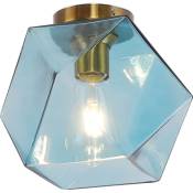 Privatefloor - Lampe de plafond en cristal - Monture encastrée design rétro - Avo Bleu - Verre, Métal - Bleu