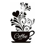 Stickers muraux de cuisine « Coffee Cup + Flower » - Décoration murale amovible pour café, bar et station de café - 26.5 x 45 cm