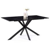 Table à manger rectangle alaska 8 personnes effet marbre noir et pied araignée métal 160 cm - Noir