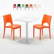 Table carrée 60x60 blanche avec 2 chaises colorées Paris Lemon | Orange