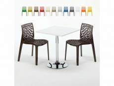 Table carrée blanche 70x70cm avec 2 chaises colorées grand soleil set intérieur bar café gruvyer cocktail