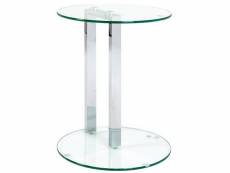 Table d'appoint en métal chromé et verre trempé - dim : diam 40 x h50 cm
