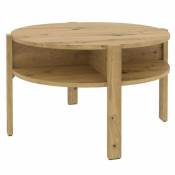 Table d'appoint ronde d. 74 cm rangements décor bois