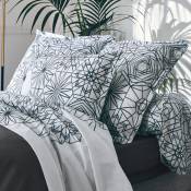 Taie d'oreiller aux motifs floraux et graphiques - Blanc - 65 x 65 cm