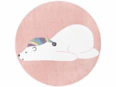Tapis rond pour chambre d'enfant rose motif ours blanc 160x160cm anime-921-pink-160x160