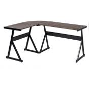 Urban Meuble - Table d'angle industrielle en forme de l avec plateau en mdf marron et pieds en métal noir