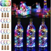 12 pièces lumière de bouteille à LED, guirlandes lumineuses à fil de cuivre lumières de bouteille de vin à piles avec guirlande lumineuse en liège