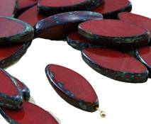 6pcs Picasso Brun Rouge Ovale et Plate de Pétales de Table à la Fenêtre de Coupe tchèque Perles de Verre 18mm x 7mm