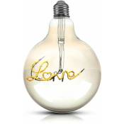 Ampoule Love E27 led vintage grande lampe à filament, Love lettrage verre ambre, 5 watt 70 lumens blanc chaud, DxH 12,5x17,5 cm