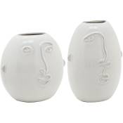 Aubry Gaspard - Vases visage en céramique blanche (Lot de 2) - Blanc