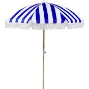 Beliani - Parasol de Jardin Rétro ⌀ 150 cm Mât en Bois et Tissu Bleu et Blanc Mondello - Blanc