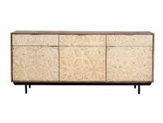 Buffet commode/ meuble tv en bois de manguier et métal coloris naturel / pieds noir - longueur 183 x profondeur 42 x hauteur 80 cm
