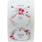 Chic Merci Stickers / 1.5" Merci Étiquettes / 6 Floral et Plume Merci Designs / 500 Merci Autocollants