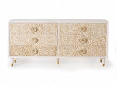 Commode de 6 tiroirs en bois d'acacia coloris blanc - longueur 170 x profondeur 40 x hauteur 80 cm