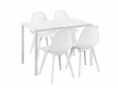 Ensemble de table et 4 chaises table de salle à manger avec 4 chaises métal bois plastique verre blanc 03_0001661