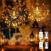 Ersandy - Lampe de Feu d'Artifice, 2 Pièces 120 led Lumières de Noël à Piles Intérieur Guirlande Lumineuse Fil de Cuivre Étanche 8 Modes avec